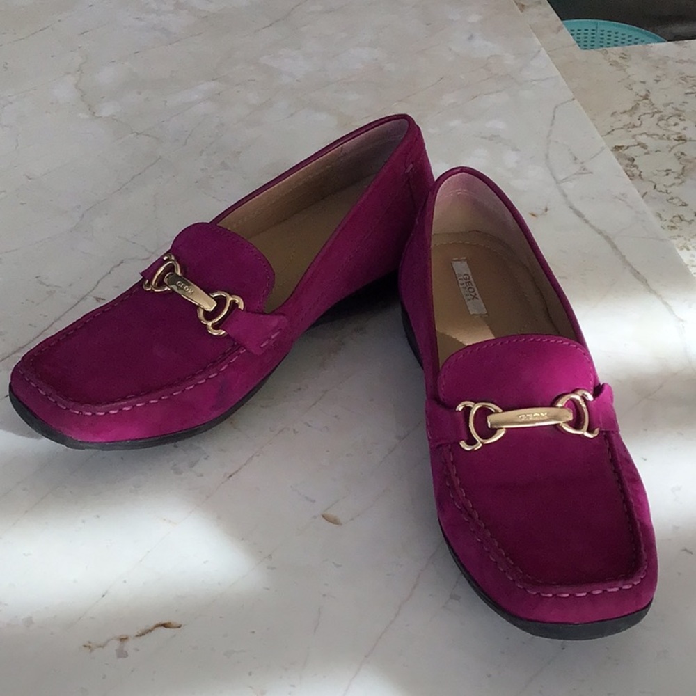 Geox magenta Suede Loafers with Gold Accent